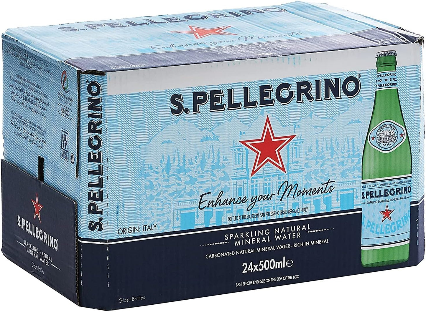 S.Pellegrino Sparkling Natural Mineral Water –24 x 500ml (Glass Bottles)