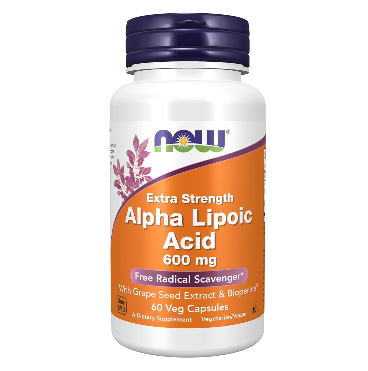 Now Foods Alpha Lipoic Acid 600 mg, Extra Strength with Grape Seed Extract & Bioperine 60 Veg Capsules