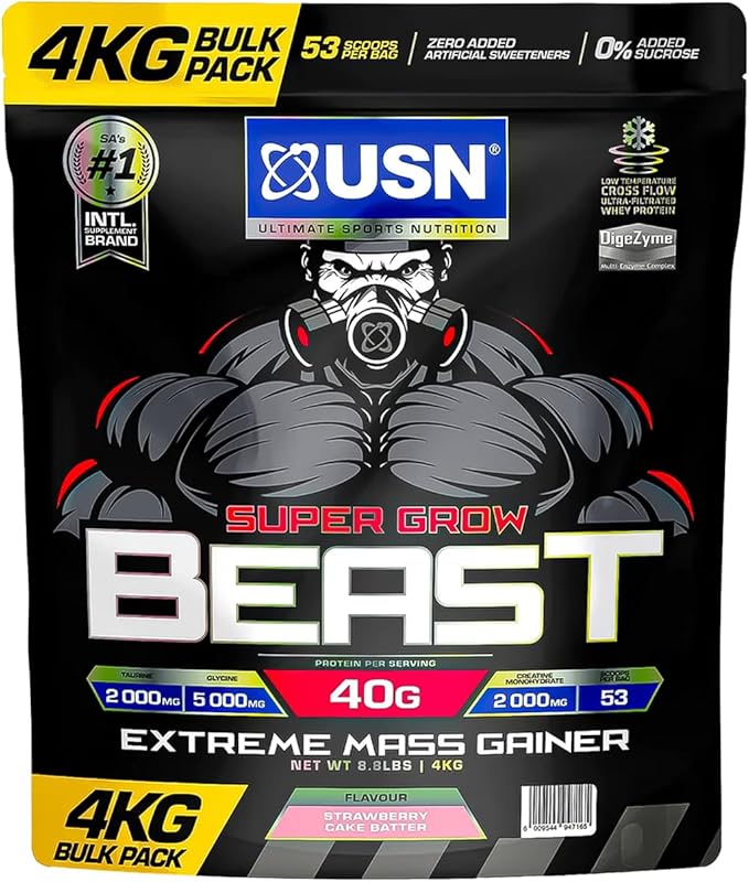 USN Super Grow Beast 4kg – High-Calorie Mass Gainer for Extreme Size & Strength