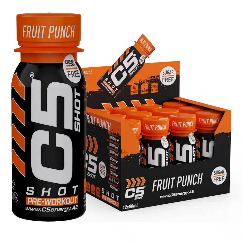 C5 Shot Pre-Workout Energy Drink Sugar Free 80ml Box of 12 Fruit Punch Flavor