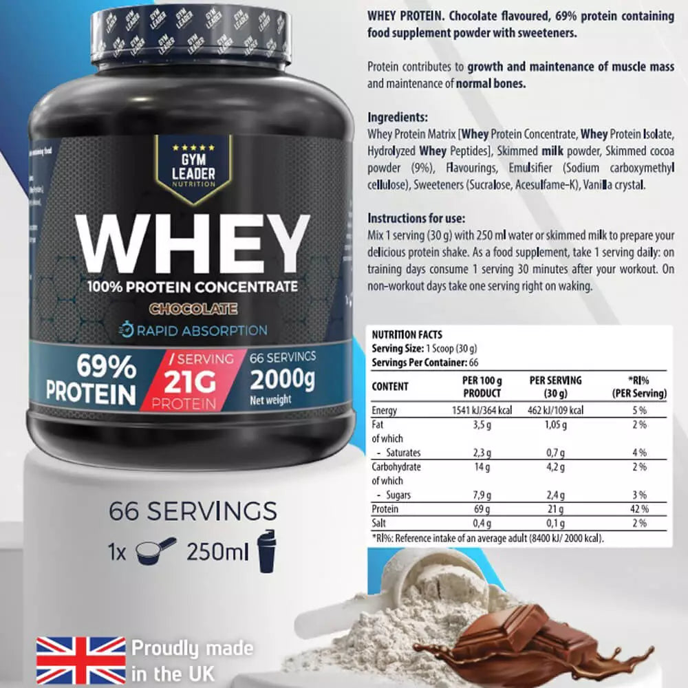 Gym Leader Whey Protein Powder Chocolate 2000g