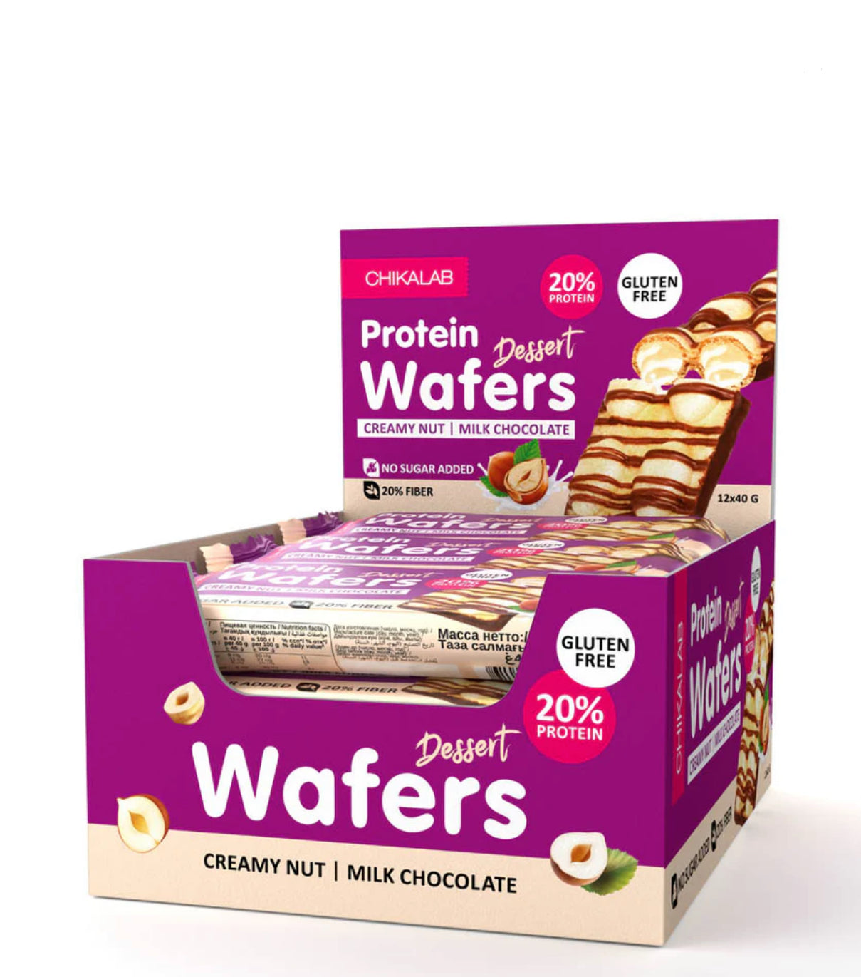 Chikalab Protein Wafers Dessert Milk Chocolate of 40g Pack of 12