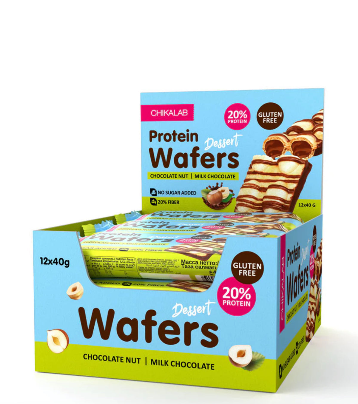 Chikalab Protein Wafers Dessert Milk Chocolate of 40g Pack of 12
