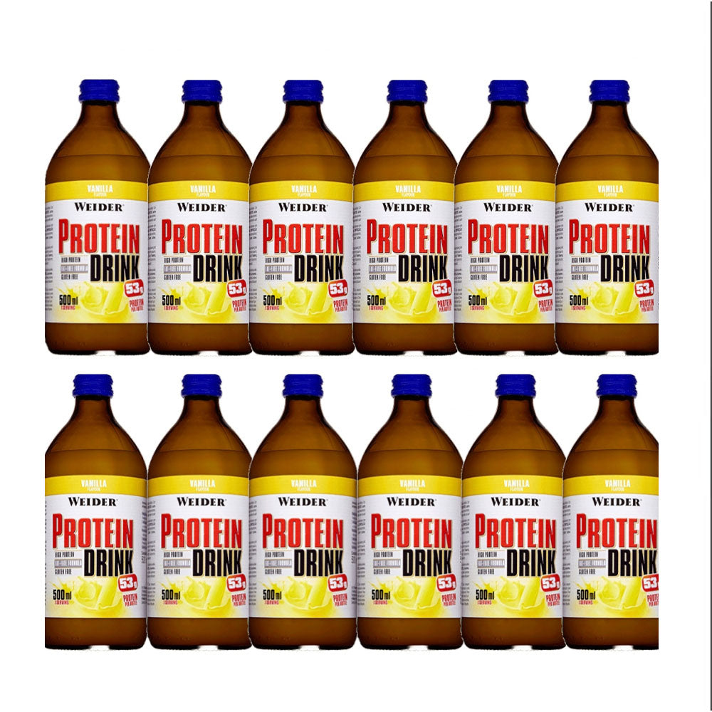 Weider Protein Drink Strawberry Flavour 500ml (Pack of 12) – Ready-to-Drink Protein for Muscle Recovery