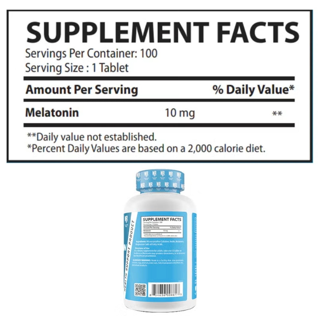 Muscle Rulz 10mg Melatonin Tablets, Pack of 100's - Sleep & Recovery Support